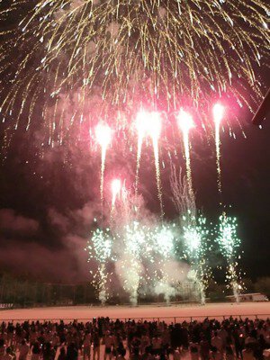 岩村城再建構想事業 ふるさと創生花火 夜空一面を照らし出す花火は圧巻の一言
