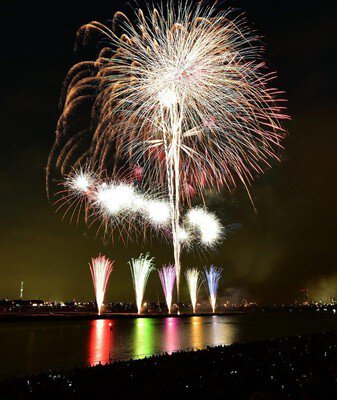 夜空を突き抜ける大輪の花火