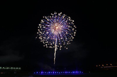 夜空に咲く丸い大輪の華やかな花火