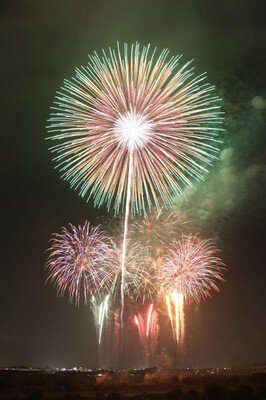 緑と赤の彩りが夜空を優しく染める