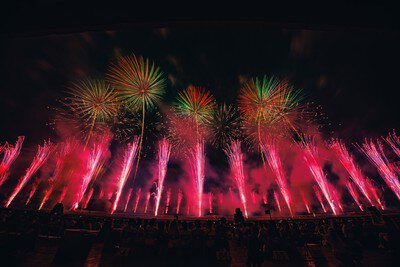 鮮やかな花火が夜空を鮮烈に彩るクライマックス