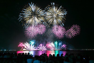 色とりどりの花火が夜空を華やかに彩る