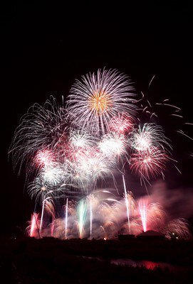 夜空を彩る多彩な色の花火が幻想的