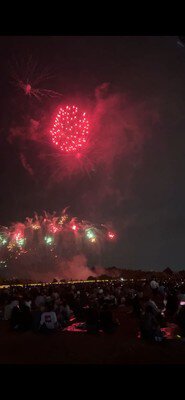 芝生で観覧する落ち着いた雰囲気