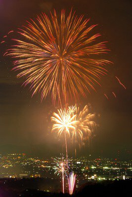 夜空に大輪の華を咲かせる箕郷の夏花火