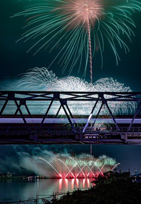 高く広がる色彩の花火が幻想的