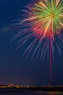 夜空に大きく咲き誇る色鮮やかな花火