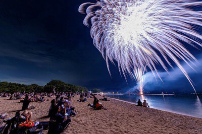 砂浜でリラックスしながら見る夜空のショー