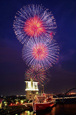夕空に広がる鮮やかな大輪の花火
