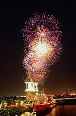 夜空を彩る迫力の連発花火