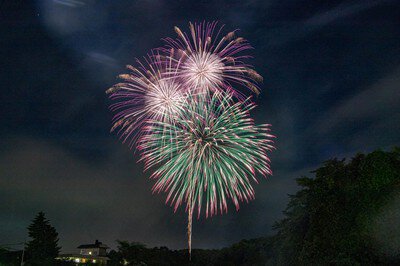 碓氷川の河川敷から打ち上げられる花火