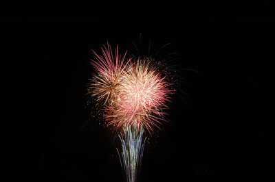 夜空を彩る大輪の花火が一斉に開く