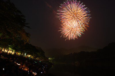 第57回 新城納涼花火大会 夜空に咲く花火は見る人を釘付けにする