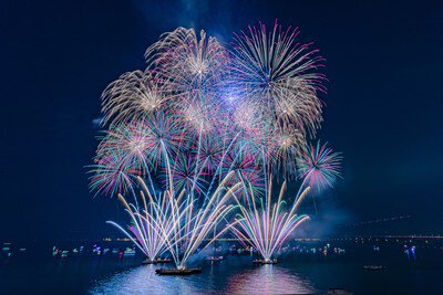 SBI舞花火 音楽とシンクロし夜空を彩る華やかなスターマイン