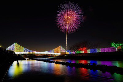 芳賀町ロマン花火大会 2026×HAGAグルミネーションフェス2026 橋と川を彩る光のイルミネーションと大輪の花火