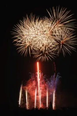 제44회 이즈미 구민 고향 축제 알록달록 불꽃이 조합됩니다