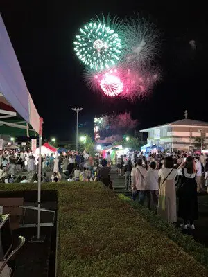まつりの熱気と花火が交差する会場