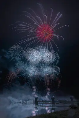 水門越しに映える緑青の大輪