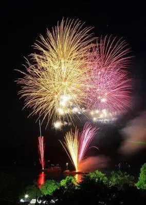 제53회 요나고 가이나축제 불꽃축제 — 선명한 불꽃이 요나고의 밤하늘을 수놓습니다