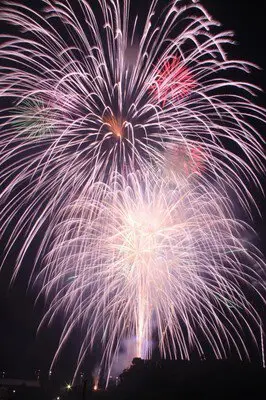 제64회 시민 축제 아시즈리 축제 다양한 표정을 보이는 불꽃이 회장을 뜨겁게 합니다