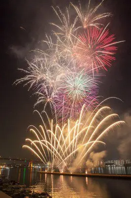 くきのうみ花火の祭典 打ち上げ花火や仕掛け花火を含む4500発が夜空を演出する